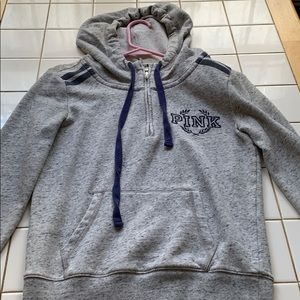 light grey with navy blue sweatshirt
